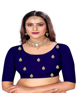 Sari de seda azul real con bordado dorado para bodas indias, ropa de fiesta para mujer, sari étnico tradicional, listo para enviar - Product Image 3
