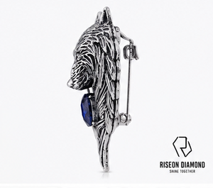 Pendentif Tête de Loup Premium Fait Main Texture Fourrure Centre en Saphir Bleu Argent Oxydé Bijou Hip Hop Tendance pour Homme Cadeau - Product Image 6