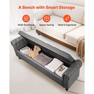 Panca Moderna per Scarpe con Pouf Contenitore Trapuntato a Bottoni, Braccioli Arrotondati in Pelle PU e Gambe in Legno Massello per Ingresso o Soggiorno - Product Image 4