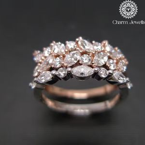 Charm Women's <b>Silver</b> 18K Gold Plated Cushion Cut Moissanite IGI Certified Prong Setting Classic Engagement Eternity <b>Band</b> <b>Ring</b> - Product Image 1
