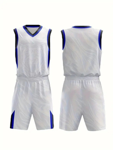 Uniforme de Baloncesto VAGE para Adultos Unisex, Blanco y Azul, con Estampado por Sublimación, Ropa Deportiva Transpirable de Poliéster, Costuras sin Costuras - Product Image 4