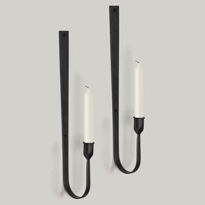 Ensemble de chandeliers muraux modernes en métal noir, support décoratif pour bougies coniques, pour l'intérieur de la maison, le salon, la chambre - Product Image 1