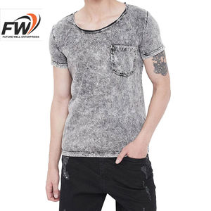 Camisetas de Hombre al por Mayor con Estampado Personalizado, Lavado Ácido, 100% Algodón, Transpirables, Cómodas, de Color Sólido y Manga Corta - Product Image 1