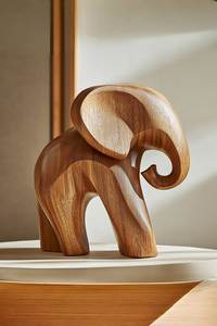 Sculpture d'éléphant artistique en bois massif, figurine animale sculptée à la main, marron, autoportante, décoration contemporaine pour la maison - Product Image 3