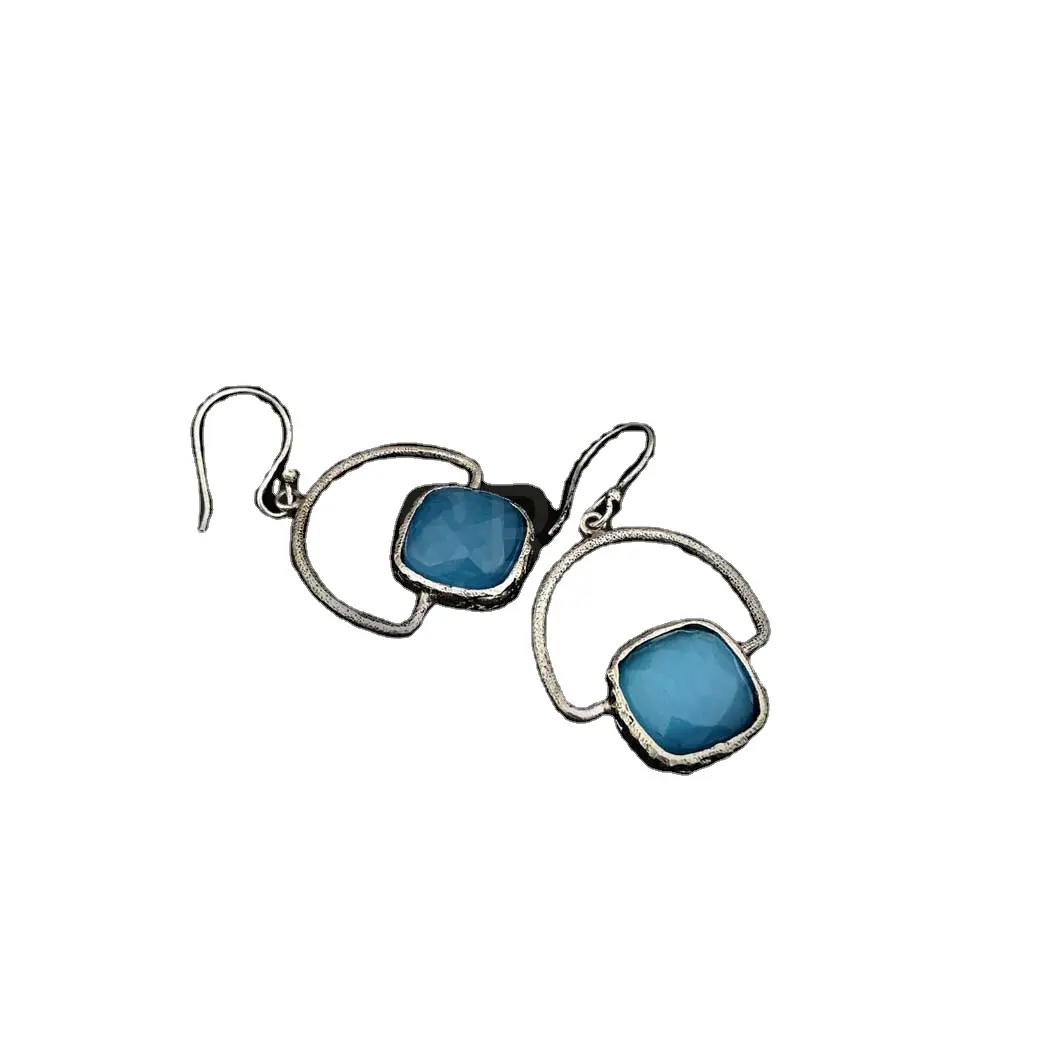 Silver plated Ear Wire Statement Gemstone Designer Earrings gold plated brass metal plain earring high quality hot selling