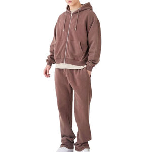Survêtement à capuche marron pour homme, fermeture à cordon, séchage rapide, léger, couleur unie, 100 % coton, coupe décontractée, pour l'automne, 2 en 1 - Product Image 3
