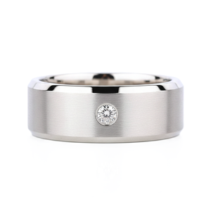 <b>Round</b> Lab Diamond Unisex Bezel Set Diamond Ring 14K Solid Gold <b>Brushed</b> Band Minimalist Single Diamond Anniversary Gift Ring - Product Image 3