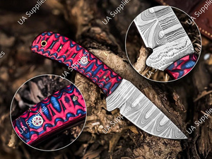 มีดทำมือเหล็กดามัสกัส ใบมีดคงที่ สำหรับล่าสัตว์และตั้งแคมป์ คมกริบ แบบฟูลแทง  รับผลิตตามแบบ ODM/OEM พร้อมปลอกหนัง DIY - Product Image 6