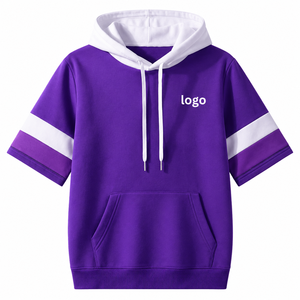 <b>Men's</b> <b>Pullover</b> Cotton Fleece Short Sleeve Hoodie Casual Comfortable Lightweight Hooded Sweatshirt Basic Cotton Blended Hoodie - Product Image 5