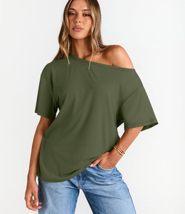 Camiseta de algodón lisa para mujer, suave, informal, transpirable, de manga corta, para verano, con logo personalizado, a la moda. - Product Image 2