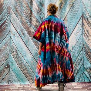 Prix usine en gros 100% rayonne cravate teinture Kimono plage couvrir ample confortable été veste Boho Style Kimono - Product Image 6