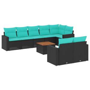 Juego de sofás de patio de ratán sintético negro de 9 piezas con cojines, muebles elegantes para exteriores - Product Image 2