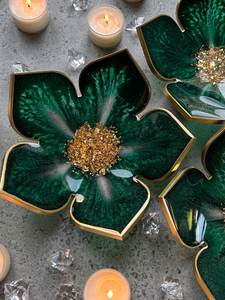 Corbeille à fruits décorative de luxe en résine émeraude, grand plateau de service géode vert et or - Product Image 3