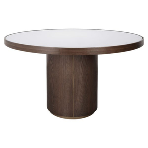 Mesa de comedor redonda moderna con tapa de vidrio templado y base de madera para uso doméstico - Product Image 3