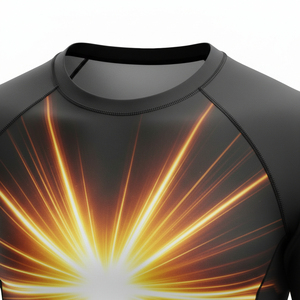 Chemise de sport pour homme à manches longues, protection UV UPF50+, séchage rapide, imprimé par sublimation, motif éclat de soleil noir et orange, pour la natation et le surf - Product Image 3