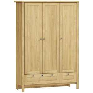 Armadio a 3 ante naturale per camera da letto con cassetti con serratura, asta appendiabiti, 2 cassetti e ripiani contenitore - Product Image 1