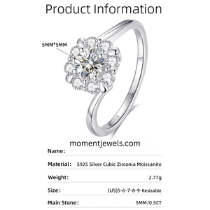 Luxury 925 Sterling <b>Silver</b> Moissanite <b>Ring</b> <b>Set</b> for Women Shiny Geometric Open <b>Rings</b> Rhodium Plated - Product Image 5