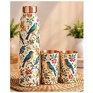 Red Bohemian Floral Pattern Copper <b>Water</b> <b>Bottle</b> With Lid Portable <b>Metal</b> Drinkware - Product Image 4