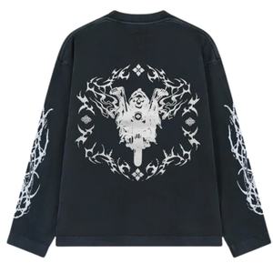 Camiseta de Manga Larga para Hombre, Negra, con Estampado Gráfico, Cuello Redondo, Algodón, Estilo Casual Urbano, con Diseño en Mangas y Espalda - Product Image 2