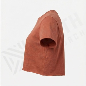 Ladies Summer <b>Flowy</b> Flannel Denim 3D Print Hole Detail Custom Women Cropped Tees Activewear Breathable Customized Color - Product Image 3