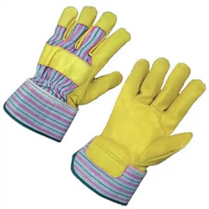 Guantes de Trabajo de Cuero Completos con Puño a Rayas Naranjas, Protección Unisex para Exteriores en Todas las Estaciones - Product Image 4