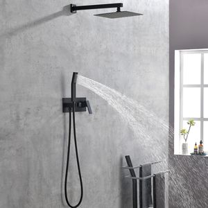 Set Doccia di Lusso in Ottone Nero Opaco da 10 Pollici con Soffione a Pioggia e Doccetta, Miscelatore per Bagno di Alta Gamma - Product Image 3
