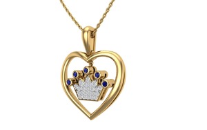 Collier pendentif en argent sterling 925 plaqué or en forme de cœur avec pierres de couleur saphir bleu et zircone cubique pour femmes - Product Image 2