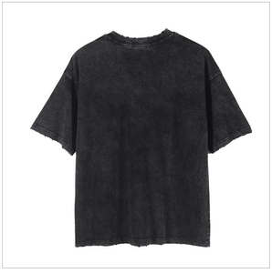 T-shirt Homme Col V Oversize Noir Délavé à l'Acide 100% Coton, Manches Courtes Amples, Personnalisable avec Logo, Qualité Supérieure, Style Vintage - Product Image 3