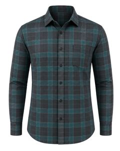Chemise à carreaux gris anthracite pour homme, décontractée et habillée, à manches longues, boutonnée, en flanelle de coton, pour le bureau, personnalisable - Product Image 1