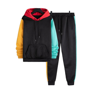 Conjunto Deportivo Unisex con Capucha y Bloques de Color, Sudadera de Manga Larga con Cordón, Ropa Deportiva Informal de Otoño para Adultos, Pantalones Deportivos con Bolsillos Laterales - Product Image 1