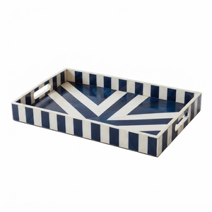 Blue And White Striped Bone Inlay <b>Tray</b> Modern Geometric <b>Decorative</b> <b>Tray</b> For Home Decor Luxury Rectangular Coffee Table Serving - Product Image 1