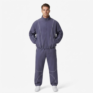 Unisex <b>Purple</b> Tracksuit Set Full Sleeve Stand Collar Casual Solid Color Breathable Polyester Autumn Wear With Side Pockets - Product Image 2