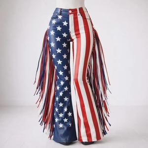 Pantalon en cuir à franges drapeau américain, style western USA, Rodeo, 4 juillet, tenue patriotique unisexe pour cowboy - Product Image 1