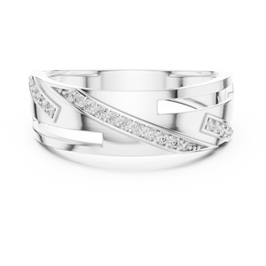 Anillo de Plata de Ley con Pavé Diagonal de Moissanita de Lujo |   Anillo de Diseño Chapado en Oro Rosa para Hombre y Mujer - Product Image 5