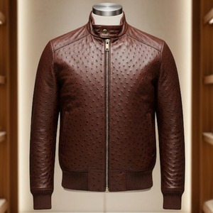 Veste en cuir d'autruche embossé faite à la main pour homme, vêtement d'extérieur texturé de luxe - Product Image 4