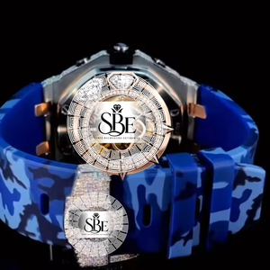 Montre de luxe pour homme de qualité supérieure, cadran blanc squelette simple de 41 mm en acier inoxydable, mouvement à quartz ETA sertie de diamants, verre saphir - Product Image 4