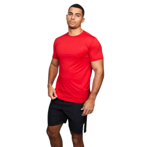 Men's Red Short Sleeve T-Shirt Slim Fit O-Neck Breathable Jersey Knitted Casual Solid Color 100% Polyester - Product Image 1