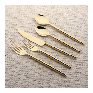 Service de couverts en acier inoxydable de qualité alimentaire, finition or mat, luxe moderne, pour mariage, hôtel et restaurant. - Product Image 2