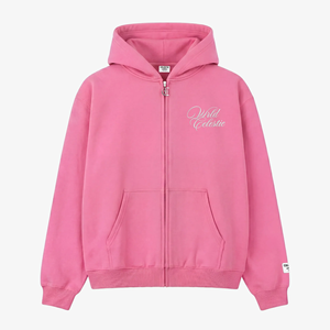 เสื้อฮู้ดซิปสีชมพูแบบกำหนดเองสำหรับผู้ชายปี 2026 น้ำหนัก 350 GSM ปักโลโก้ด้านหน้า ทรงโอเวอร์ไซส์ ยูนิเซ็กส์ สวมใส่สบายในฤดูหนาว ผลิตจากผ้าฝ้าย 100% - Product Image 1