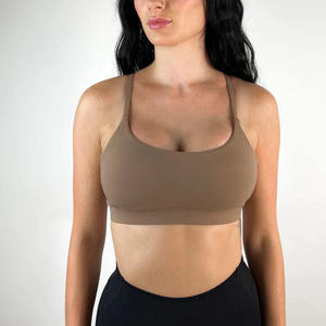 Soutien-gorge de sport sans couture pour femme, col rond, bretelles spaghetti, soutien moyen, yoga, fitness, gris uni - Product Image 3