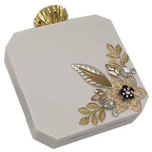 Classic Simple Resin Bridal Clutch Bag for Women with Removable Gold Chain Strap Marble Design - Product Image 1