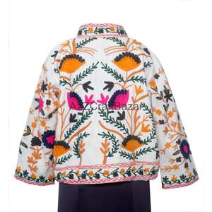 Veste bomber pour femme, vintage, broderie Suzani, motif floral, volants, écologique, respirante, séchage rapide, col en V, 100% coton - Product Image 6