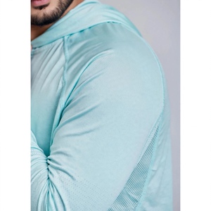 Chemise à manches longues à capuche pour homme, bleu clair, UPF 50, couleur unie, séchage rapide, spandex/polyester, respirante, boutons pression, vêtements de pêche - Product Image 4