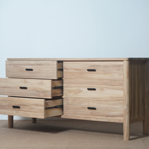 Commode à 6 tiroirs en teck massif de haute qualité, meubles de chambre à coucher contemporains de style farmhouse pour la maison et l'hôtel - Product Image 3