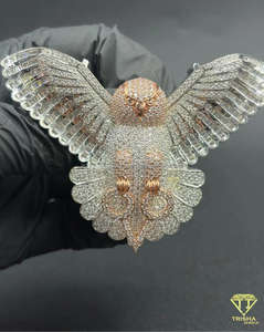 Pendentif Hip Hop en forme de hibou glacé, serti de diamants VVS cultivés en laboratoire, en argent sterling 925 plaqué rhodium, bijou de luxe unisexe. - Product Image 2