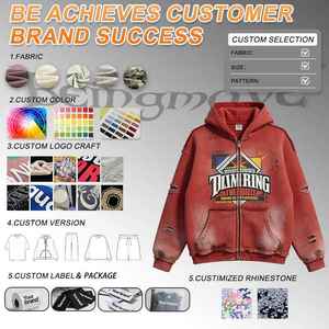 Customized Pullover High Quality Boxy Cropped Diamond Hoodie Streetwear Acid Wash Screen Printing <b>Rhinestone</b> Hoodie Men - Product Image 2