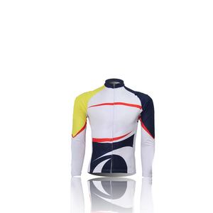 <b>Men's</b> <b>Long</b> <b>Sleeve</b> <b>Cycling</b> <b>Jersey</b> White Navy Yellow Sublimation Print Breathable Polyester Sport Top - Product Image 1