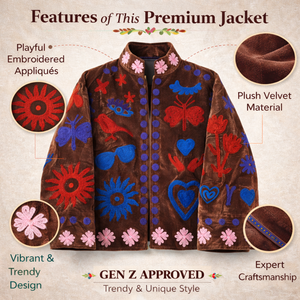 Chaqueta Bomber de Terciopelo Bordada a Mano Personalizada para Mujer, Chaqueta de Boutique con Cuello Alto y Diseño Floral Suzani - Product Image 3