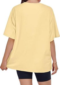 T-shirt jaune surdimensionné pour femme avec imprimé cœur peint à la main, col rond, manches courtes, coupe ample, en coton, style printemps-été - Product Image 3
