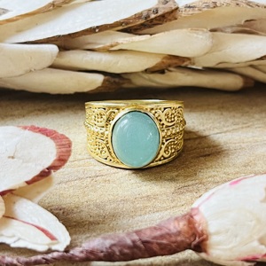 Fashionable Design Aquamarine <b>Rings</b> Boho Brass Band Women 18k <b>Gold</b> Plated Filigree Scroll <b>Cocktail</b> Design <b>Ring</b> Wholesale/OEM/ODM - Product Image 4